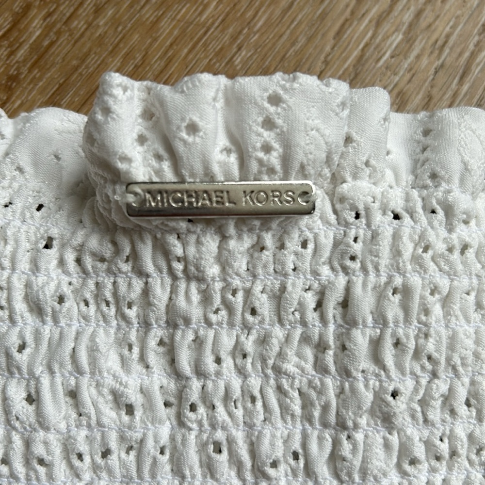 Michael Kors Womens White Eyelet Smocked Peasant Beachy Ruffle Dress Siz… - Picture 8 of 9
